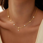 Turandoss Gold Plated Necklace for Women Girls Dainty 14K Gold Plated Simple Choker Clover Cubic Zirconia Station Necklaces Easter Birthday Gifts Trendy Prom Jewelry Gifts for Women Teen Girl