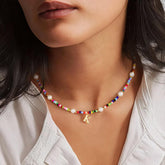 Turandoss Colorful Initial Necklaces for Girls Beaded Pearl Choker Necklace for Women Teen Girl Colorful Summer Boho Necklace Jewelry Trendy Personalized Letter Initial Gifts Birthday Gifts Kids