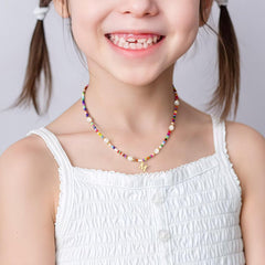 Turandoss Colorful Initial Necklaces for Girls Beaded Pearl Choker Necklace for Women Teen Girl Colorful Summer Boho Necklace Jewelry Trendy Personalized Letter Initial Gifts Birthday Gifts Kids