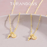Turandoss 14K Gold Plated Cross Initial Disc Necklace for Women Girls - Dainty Letter A-Z Coin In Pendant Jewelry Cute Stuff for Teen Girls, Personalized Christian Gifts for Women Girls