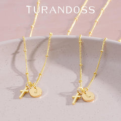 Turandoss 14K Gold Plated Cross Initial Disc Necklace for Women Girls - Dainty Letter A-Z Coin In Pendant Jewelry Cute Stuff for Teen Girls, Personalized Christian Gifts for Women Girls