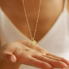 Turandoss 14K Gold Plated Cross Initial Disc Necklace for Women Girls - Dainty Letter A-Z Coin In Pendant Jewelry Cute Stuff for Teen Girls, Personalized Christian Gifts for Women Girls