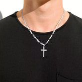 Turandoss 925 Sterling Silver Cross Necklace for Men Women, 5Mm Durable Stainless Steel Diamond-Cut Cuban Link Curb Chain With Beveled Edge Sterling Silver Cross Pendant, Crucifix Jewelry 22 Inches