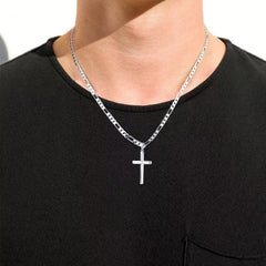 Turandoss 925 Sterling Silver Cross Necklace for Men Women 5mm Durable Stainless Steel Cuban Link Curb Chain With Beveled Edge Sterling Silver Cross Pendant Crucifix Jewelry 22 inches for Men Husband
