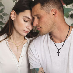 Turandoss 925 Sterling Silver Cross Necklace for Men Women, 5Mm Durable Stainless Steel Diamond-Cut Cuban Link Curb Chain With Beveled Edge Sterling Silver Cross Pendant, Crucifix Jewelry 22 Inches