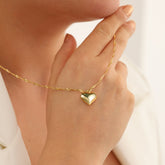 Turandoss Dainty Heart Necklace for Women 14K Gold Plated Chunky Puffy Love Pendant Simple Cubic Zirconia Jewelry Valentines day Birthday Gifts for Women Girls
