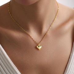 Turandoss Dainty Heart Necklace for Women 14K Gold Plated Chunky Puffy Love Pendant Simple Cubic Zirconia Jewelry Valentines day Birthday Gifts for Women Girls
