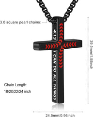 Turandoss Baseball Cross Necklace for Men Boys - 2 Pcs Stainless Steel Bible Verse Cross Pendant Necklaces Black Silver Chain 20 Inch Christian Baptism Religious Jewelry Gifts for Teen Boy
