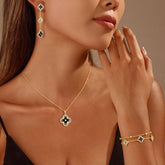 Turandoss Clover Necklace for Women Dainty 14K Gold Plated CZ Pendant Necklaces Colorful Four Leaf Clover Pendant Necklace Lucky Gold Charm Necklaces Lucky Jewelry Gifts for Women