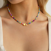 Turandoss Heart Initial Necklaces for Girls 14K Gold Plated Colorful Beaded Tiny Heart Pendant Choker Letter A-Z Kids Jewelry Birthday Gifts for Women Teen Girls Trendy