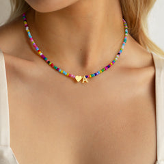 Turandoss Heart Initial Necklaces for Girls 14K Gold Plated Colorful Beaded Tiny Heart Pendant Choker Letter A-Z Kids Jewelry Birthday Gifts for Women Teen Girls Trendy