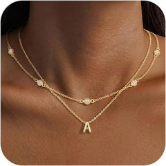 Turandoss Layered Initial Necklaces for Women Dainty Letter CZ Pendant 14K Gold Plated Trendy Jewelry Personalized Birthday Mother's Day Gifts for Women Mom Friend Wife
