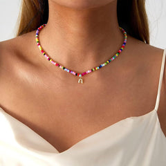 Turandoss Colorful Beaded Initial Necklaces for Women Girls Jewelry Cute Dainty Bead Bohemian Letter Necklace Birthday Gifts for Kids Girl Women