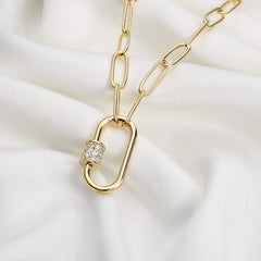 Oval Screw Clasp Dainty Paperclip Chain Necklace
