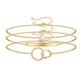 Pearl&Bar&Two Cirlcles Dainty Gold Bracelets for Women
