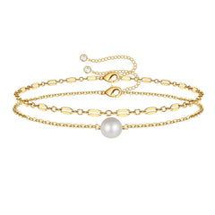 Women's Pearl&Chain Dainty Gold Bracelets