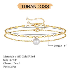 Women's Pearl&Chain Dainty Gold Bracelets