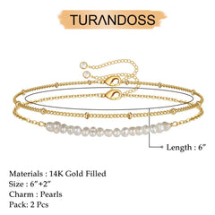 Pearls&Beads Chain Dainty Gold Bracelets for Women