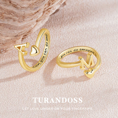 Turandoss Easter Gifts for Kids Teen Girls 14K Gold Plated Initial Letter A Heart Ring Personalized Adjustable Band Rings Easter Basket Stuffers for Toddler Teens Girlfriend Daughter Jewelry Gifts