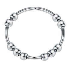 Turandoss S925 Sterling Silver Fidget Rings for Women Men- Dainty Silver Anxiety Spinner Ring with 10 Beads, Birthday Christmas Gifts for Women Men