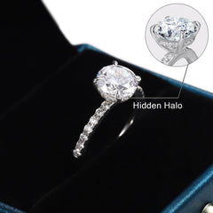 Turandoss 2Ct Hidden Halo Engagement Rings for Women 14K White Gold Plated Solid 925 Sterling Silver Cubic Zirconia Solitaire Wedding Anniversary Bands Jewelry Gifts for Women Her