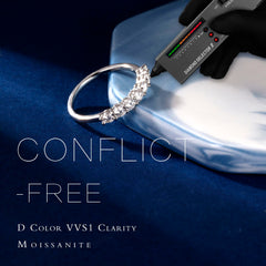 Turandoss Engagement Rings for Women 0.2-0.3Ct S925 Sterling Silver 18K White Gold Plated 7 Stone Half Eternity Moissanite Wedding Anniversary Band Jewelry Gifts for Women Wife Girlfriend