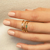 Turandoss 14k Gold Plated Dainty Birthstone Rings for Women Gemstone Thumb Stackable Ring Birthday Christmas Gifts for Mother Daughter Her Engagement Wedding Band Titanium Steel Jewelry Gifts