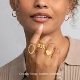 Turandoss 12 PCS Chunky Gold Plated Rings for Women Non Tarnish - 14K Gold Plated Dainty Thick Stackable non tarnish Open Rings for Women Minimalist Gold Adjustable Ring Pack Trendy Jewelry Gifts