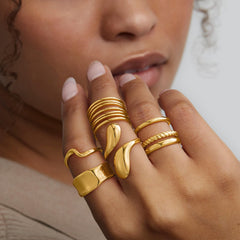 Turandoss 12 PCS Chunky Gold Plated Rings for Women Non Tarnish - 14K Gold Plated Dainty Thick Stackable non tarnish Open Rings for Women Minimalist Gold Adjustable Ring Pack Trendy Jewelry Gifts