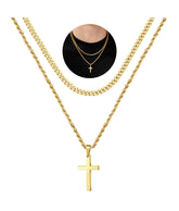 Turandoss Layered Gold Cross Necklace for Men Boys, Stainless Steel Cross Pendant Necklaces, Birthday Gifts for Men, Father, Boys Fashion Stuff