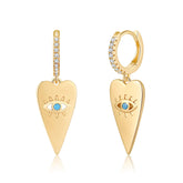 Heart Evil Eye Earrings Gold Plated Hoop