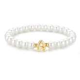 Turandoss Gold Initial Bracelets for Women Girls - Dainty Beaded Pearl Bracelets for Kids, Charm Letter Bracelet for Girl, Flower Girl Proposal Gifts