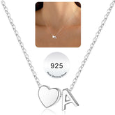 Turandoss S925 Sterling Silver Heart Initial Necklace for Women Girls, Silver Letter Heart Pendant Necklace, Birthday Gifts for Women Girls, 16+3In