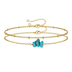 Turquoise&Beads Chain Dainty Gold Bracelets for Women