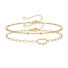 Beads Chain&Oval Screw Clasp Dainty Gold Bracelets for Women