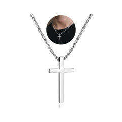 Turandoss Silver Cross Necklace for Men Boys, Stainless Steel Cross Pendant Necklaces, Birthday Gifts for Men, Father, Boyfriend, Boys Fashion Stuff