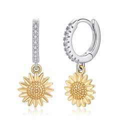 Sunflower Earrings Gold Plated Hoop