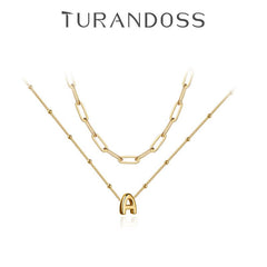 Turandoss 2PCS Dainty Gold Initial Necklaces for Women Trendy, Layered Bubble Pendent Necklace, Gold Jewelry for Women, Birthday Gifts for Her