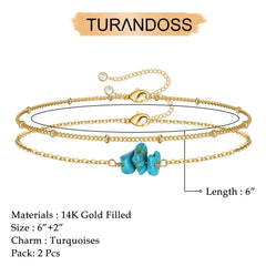 Turquoise&Beads Chain Dainty Gold Bracelets for Women