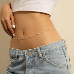 Turandoss Waist Chains for Women 18K Gold Plated Pearl Belly Body Chains Bohemian Beach Bikini Fashion Body Accessories Waterproof Adjustable Body Chain Jewelry for Women Gift