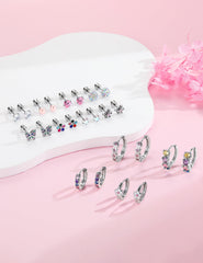 Turandoss Hypoallergenic Surgical Stainless Steel Earrings for Girls Kids Women - Screw Back Earrings set for Sensitive Ears Cute Flower Butterfly Toddler Stud Hoop Earrings Jewelry Gift