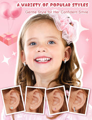 Turandoss Hypoallergenic Surgical Stainless Steel Earrings for Girls Kids Women - Screw Back Earrings set for Sensitive Ears Cute Flower Butterfly Toddler Stud Hoop Earrings Jewelry Gift