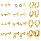 Turandoss 12Pairs Flat Back Stud Earrings Set for Women Girls, Hypoallergenic Hoop Huggie Cartilage Earring, Birthday Valentine's Day Gifts for Women