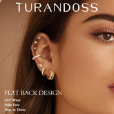 Turandoss 14K Gold Plated Hoop Stud Earrings for Women Hypoallergenic surgical steel Stackable Huggie Earrings Set for Multiple Piercings, Dainty Cartilage Lobe Jewelry Set