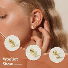 Turandoss Stud Earrings for Teen Girls 3 Pairs Heart Initial A Earring Set Dainty 14K Gold Plated Flat Back Stud Cartilage Earrings Hypoallergenic for Women Birthday Jewelry Gifts