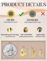 Turandoss 3 Pairs Small Chunky Hoop Earrings Set for Women 14K Gold Plated Hypoallergenic Non Tarnish Huggie Hoops Stacks Lightweight Multiple Piercing Jewelry for Women Teen Girls