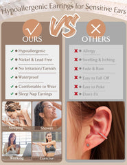 Turandoss Hypoallergenic Stud Hoop Earrings for Women Small Flat Back Surgical Stainless Steel Earrings for Sensitive Ears Trendy Hoops Cartilage Earring Stacks Set Multiple Piercing Jewelry Gifts