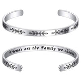 Turandoss Silver Cuff Bangle Bracelet for Women Girls, Friendship Promise Bracelets, Birthday Valentine's Day Gifts, Friends Are The Family We Choose