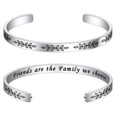 Turandoss Silver Cuff Bangle Bracelet for Women Girls, Friendship Promise Bracelets, Birthday Valentine's Day Gifts, Friends Are The Family We Choose