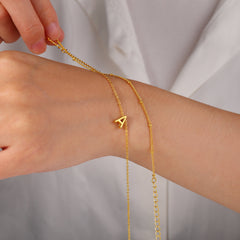 Turandoss 18K Gold Initial Bracelets for Women Girls, Dainty Layered Letter Stack Charm Bracelet, Birthday Gifts, Valentine's Day Gifts for Mom Wife